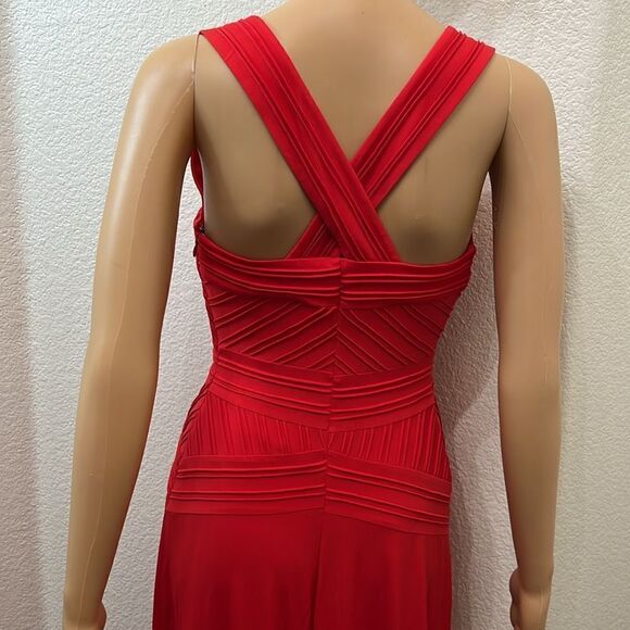 Calvin Klein Dress Small Red V Neck Slimming Ribbed Sleeveless Maxi Side Zipper - Picture 7 of 15